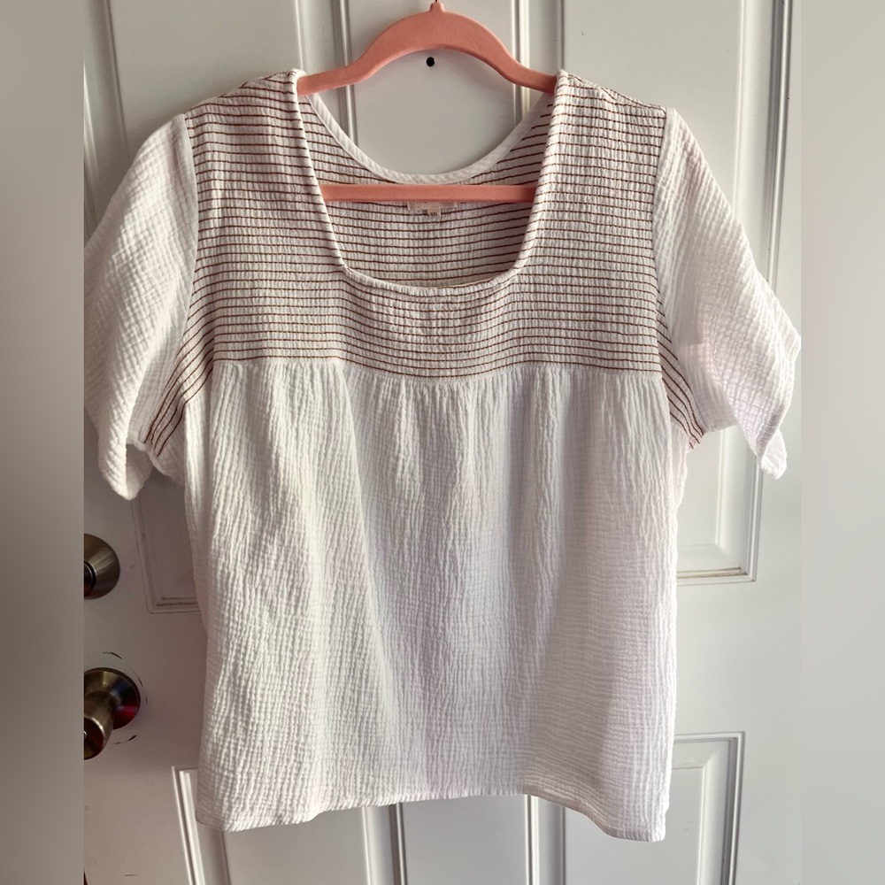 Stitched Embroidered Peasant Top Blouse Roolee size XXL White